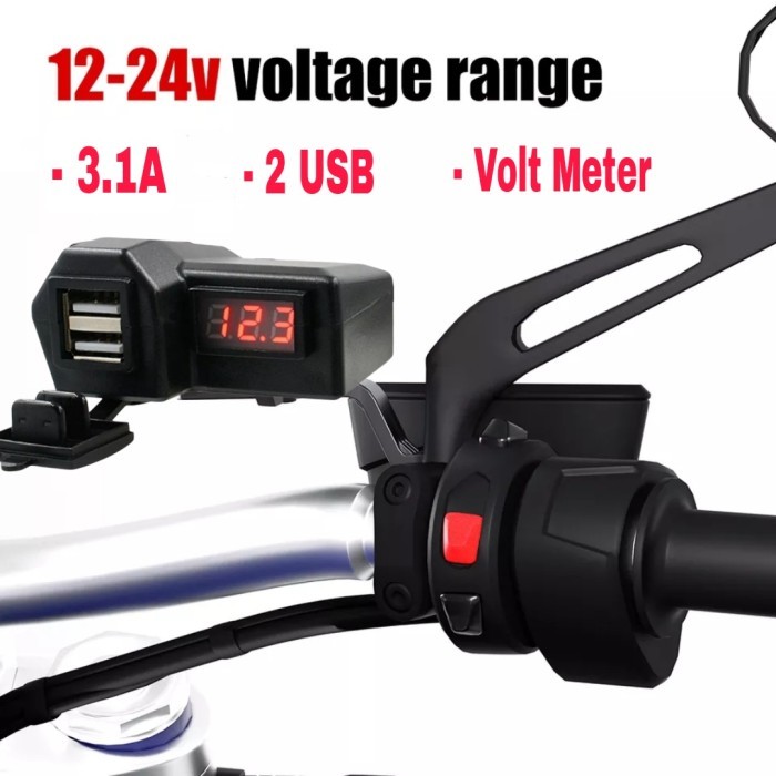 ORIGINAL Voltmeter Motor Digital + Charger Motor Waterproof 2 Usb 3.1A 3311