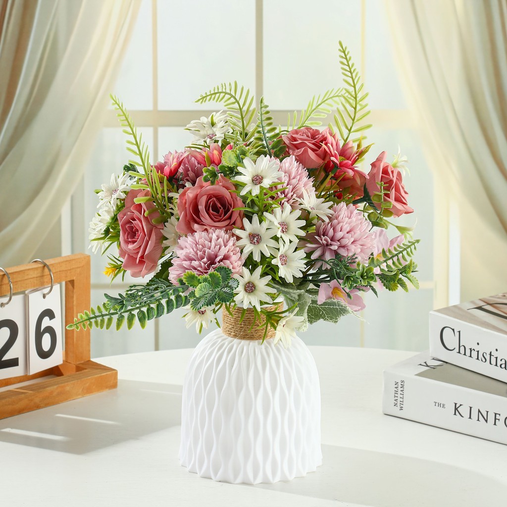 Set Vas Bunga Plastic Aesthetic  Bunga Hias Rumah Artificial Flowers Hampers Unik Kado Murah
