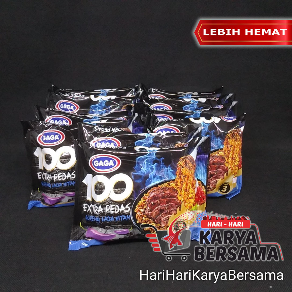 

GAGA 100 MIE INSTAN EXTRA PEDAS GORENG LADA HITAM PACK 10'S X 85GR