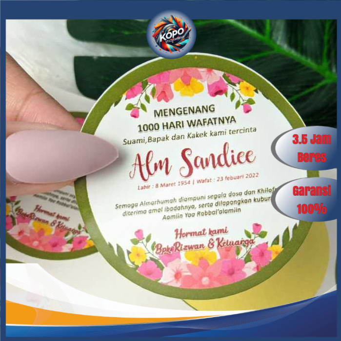 

KOPO Print Cetak Sticker Mengenang Bulat Stiker Tahlil Wafat Chromo 7 40 100 1000 Hari Bandung