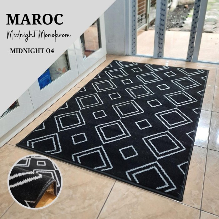 ✨E.SYO✨ - TERBARU MAROC Karpet Lantai 100x150 WB04 Full Black - Mid04 BlackGrey