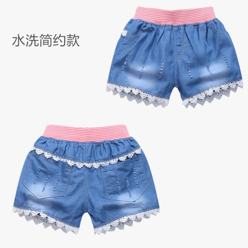 Girls' Denim Shorts Summer Thin Lace Decoration Children's Shorts