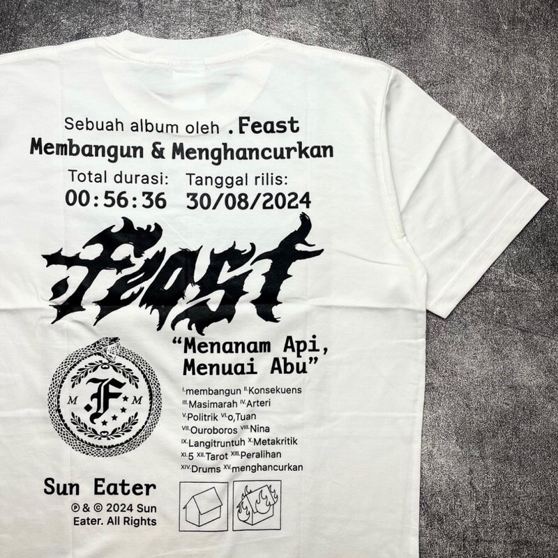 Tshirt FEAST - RECORDS Cotton combed White 24s  lembutTebal Kaos band FEAST