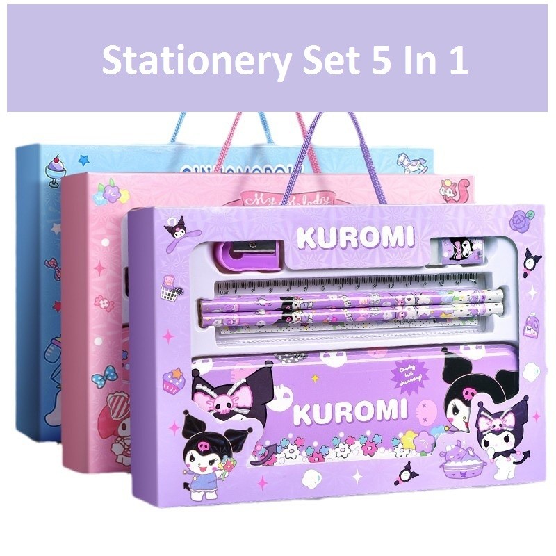 

Paket Alat Tulis Anak Sekolah Karakter Sanrio Terbaru/PAUD/ TK/ SD/ Kuromi/ My Melody/ Cinamoroll/ Pensil/ Orotan/ Rautan/ Penghapus/ Notes/ Penggaris/ Buku Notes Notepad/ 5in 1/ Medium Size 15x22 cm/