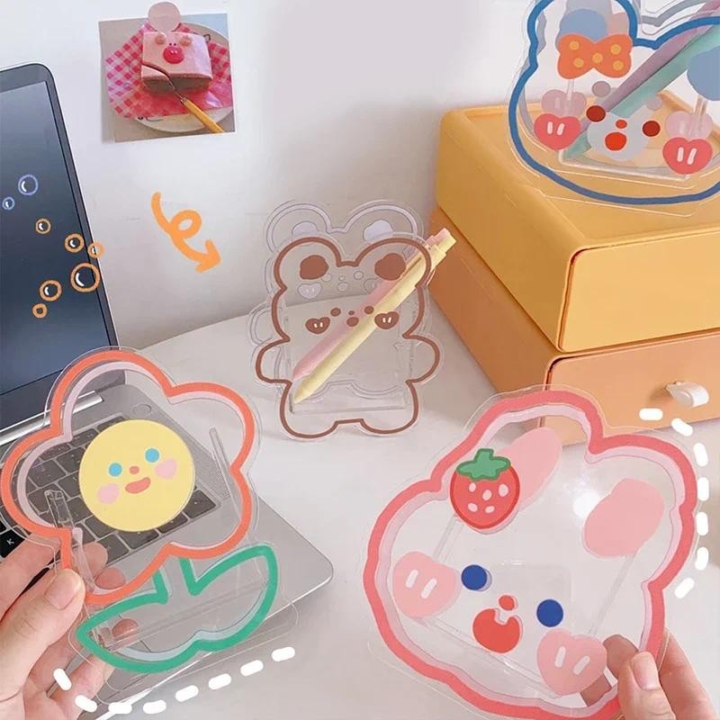 

Kawaii Pen Holder Creative Cute Desk Organizer Cartoon Acrylic Transparent Stationary Storage Box Student School Office Supplies
