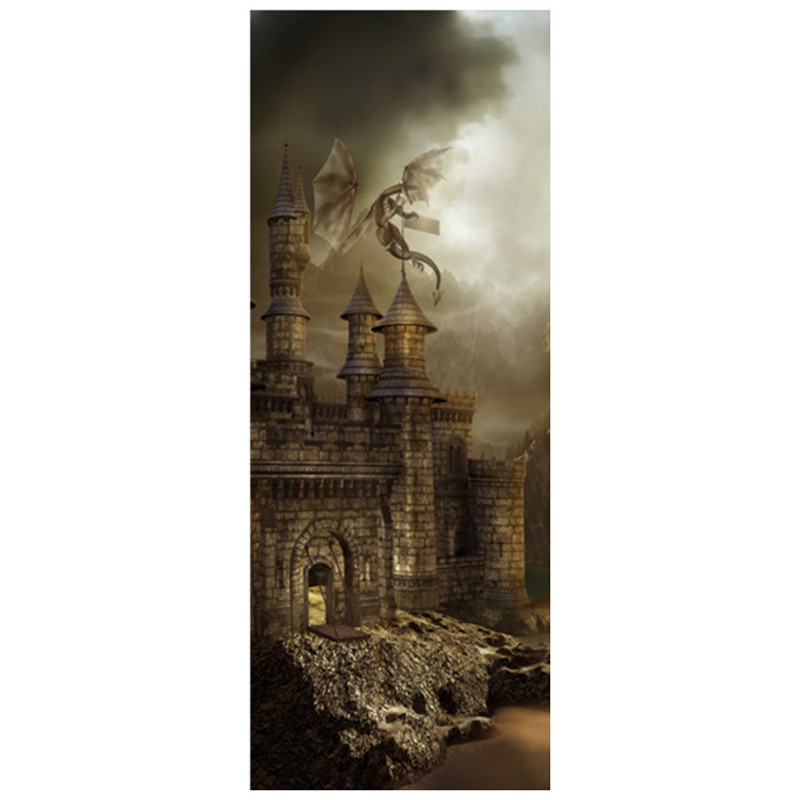 Magic Fantasy Castle Mural 3D Door Styling PVC Wall Stickers Home Decorations Kids Room Fridge Cabin