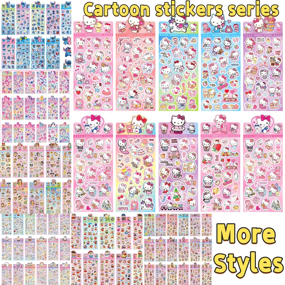 

20 Pcs/Bag Cartoon Anime Laser Flash Stickers Sanrio Family Stitch Labubu Baby Three Diy Handmade Material Sticker Toy