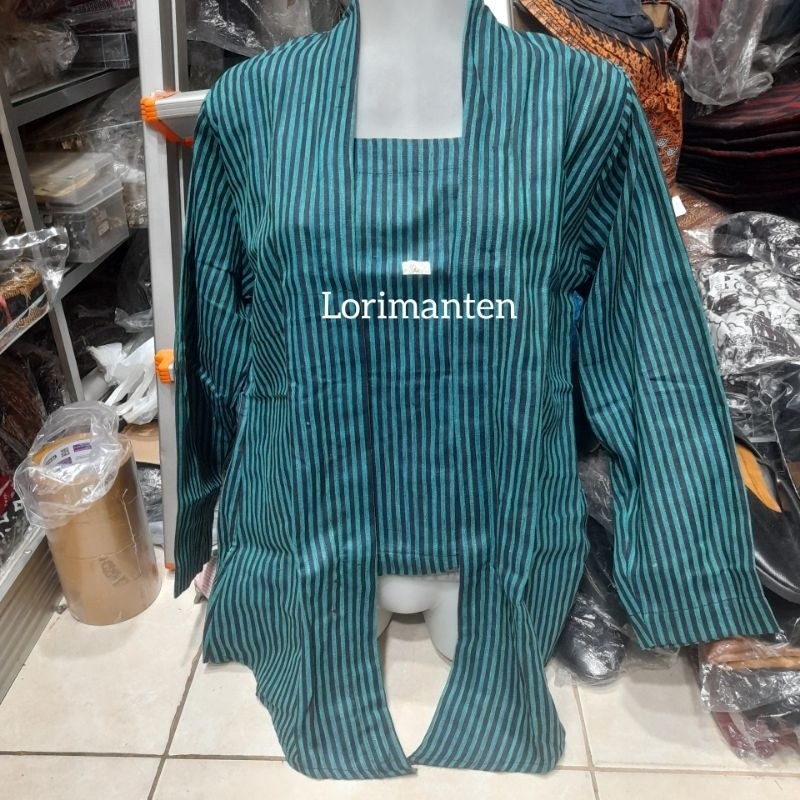 LURIK kebaya lurik tenun hijau tosca hitam garis kecil