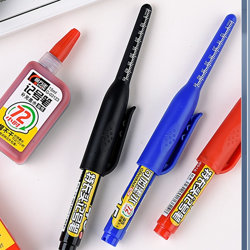 

45mm Waterproof Deep Hole Marker Pens Long Nib Head Carpenter Pen Black/Blue/Red Ink for Multi-Purpose Woodworking Hand Tools