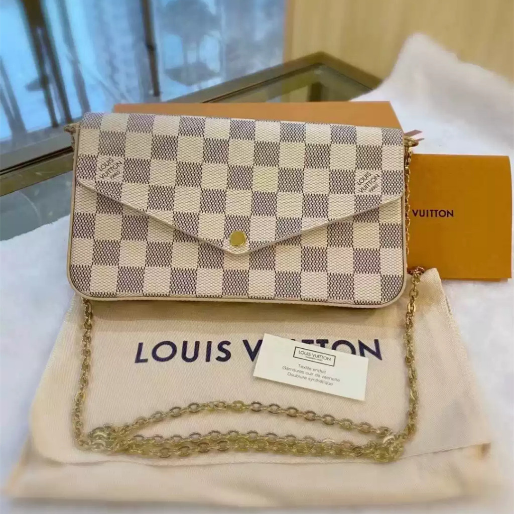 【bekas asli】（ N63106） Louis Vuitton POCHETTE FELICIE tas amplop tiga dalam satu/tas rantai kotak-kot