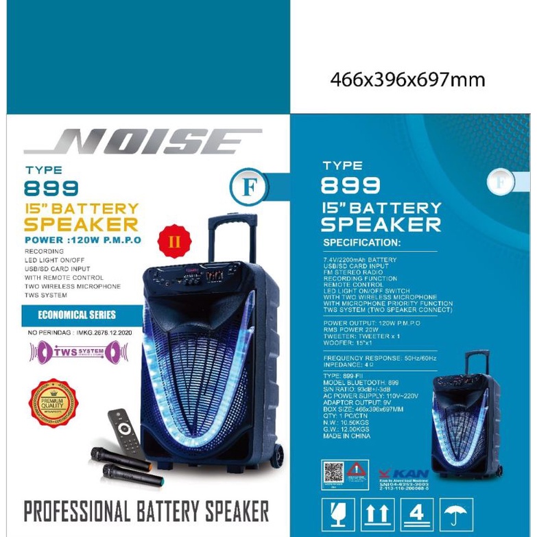 Speaker Portable karaoke bluetooth meeting Wireless 15 inch NOISE 899 F II ORIGINAL GARANSI RESMI