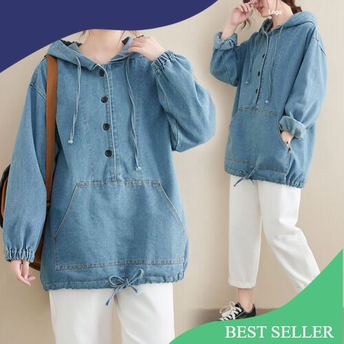 JAKET HOODIE JEANS WANITA - DORA JEANS LOOSE PULLOVER | OUTER JEANS REMAJA DEWASA TERBARU/ Modis