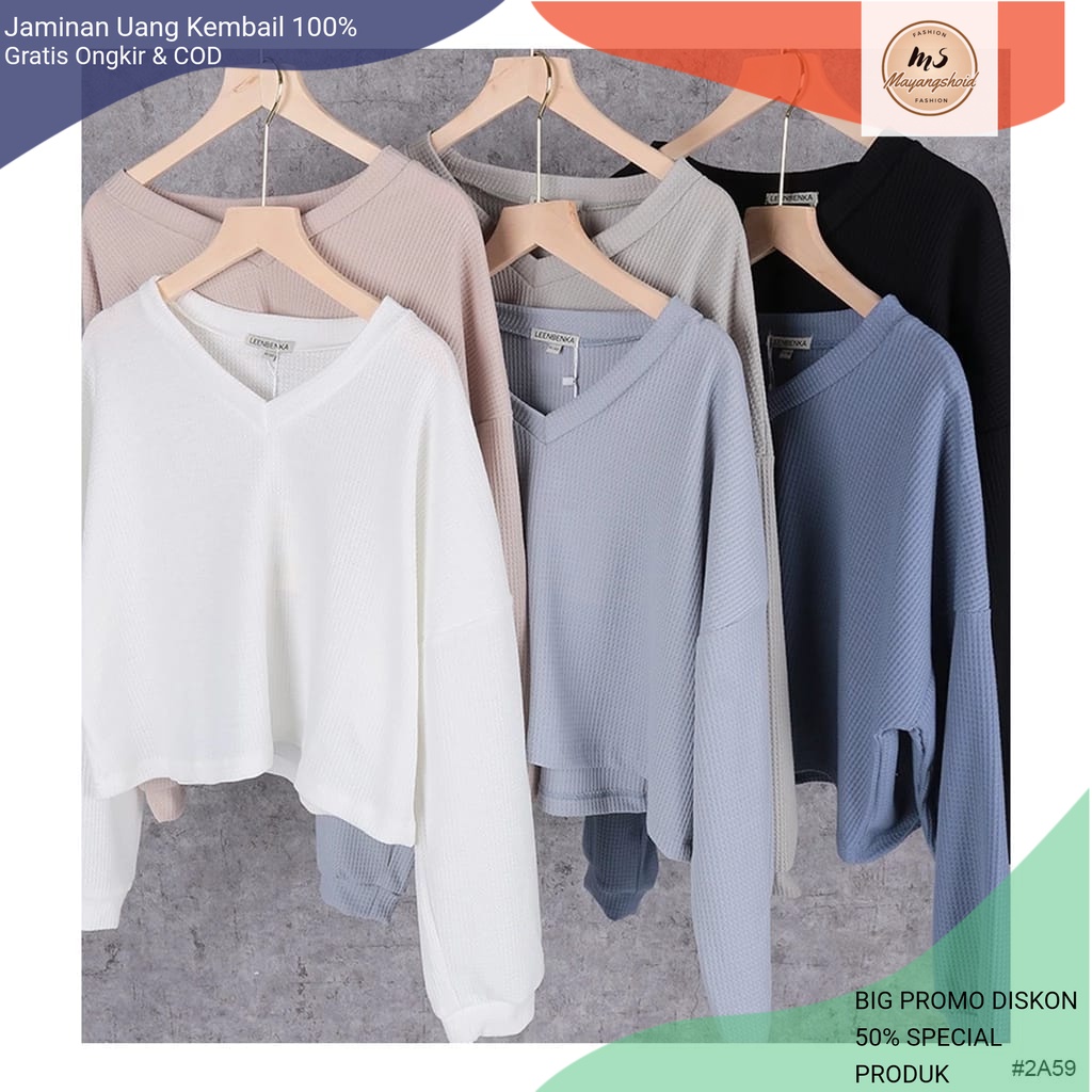 Michae WAFFLE Oversize Crop Top PAKAIAN WANITA | ATASAN WANITA | BAJU WANITA | BAJU MURAH | PAKAIAN 