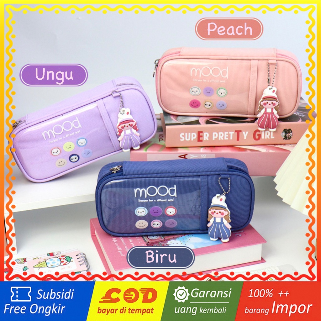 

TXS05 Korean Pen Pencil Case Cartoon MOOD Plus Gantungan Kotak Tempat Pensil KTM