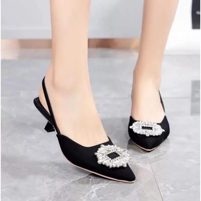 Sendal Heels Rajut Hak Kaca 5cm Terbaru Sandal buat Kondangan Wanita Kekinian Hills Prempuan Sandal 