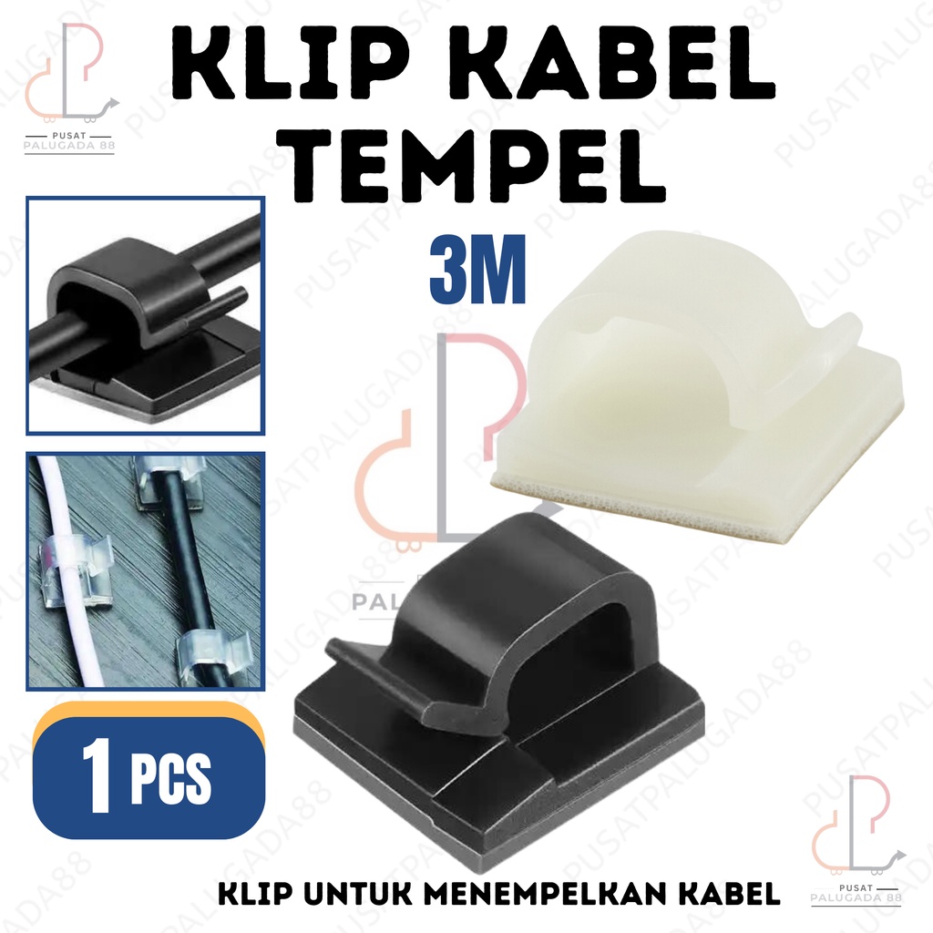 Klip Kabel Klem Jepit Perapih Cable Listrik Tempel Dinding Perekat 3M  Clip Organizer Holder Pengikat Lem Double Tape