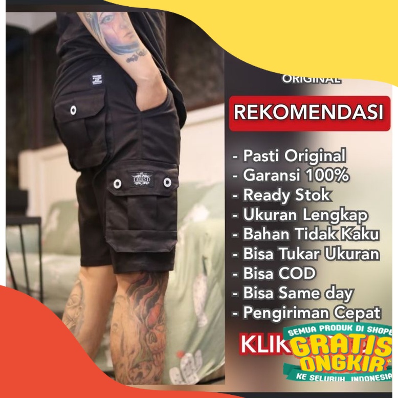 Legend Of Denim Dayrie Original celana cargo pendek pria celana cargo warna hiitam LOD seri 4003/ un