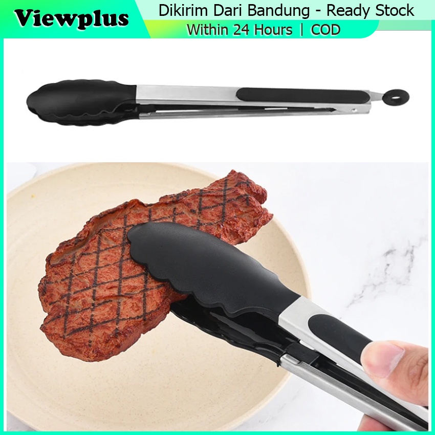 Capitan Makanan Tahan Panas Stainless Silicone tebal Capitan Penjepit BBQ Tahan Panas / Penjepit Jep