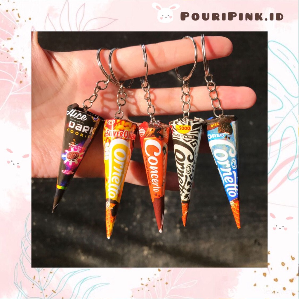 Gantungan Kunci Karakter Ice Cream Mini Aesthetic Ganci Food Snack Keychain Cone Es Krim Lucu Akseso