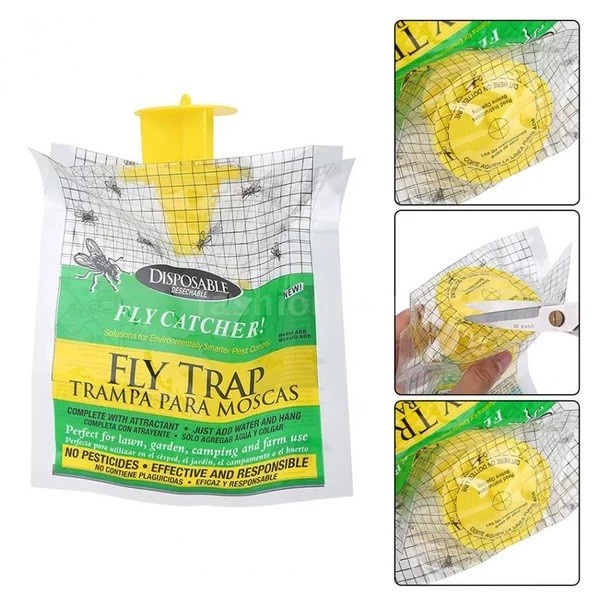 Alat Tangkap Kantung Plastik Perangkap Lalat Hama Gantung Outdoor Fly Catcher Trap Kebun Taman Hutan Lalat Buah Hijau Outdoor Tidak Beracun lengket kotor dengan umpan