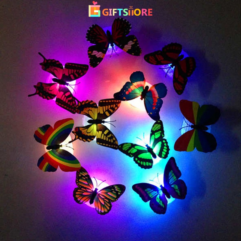 COD✨Dekorasi Kupu-kupu ，Bercahaya Lampu Malam Kecil ，LED Dapat Ditempel Lampu Malam Kecil ，Kupu-kupu
