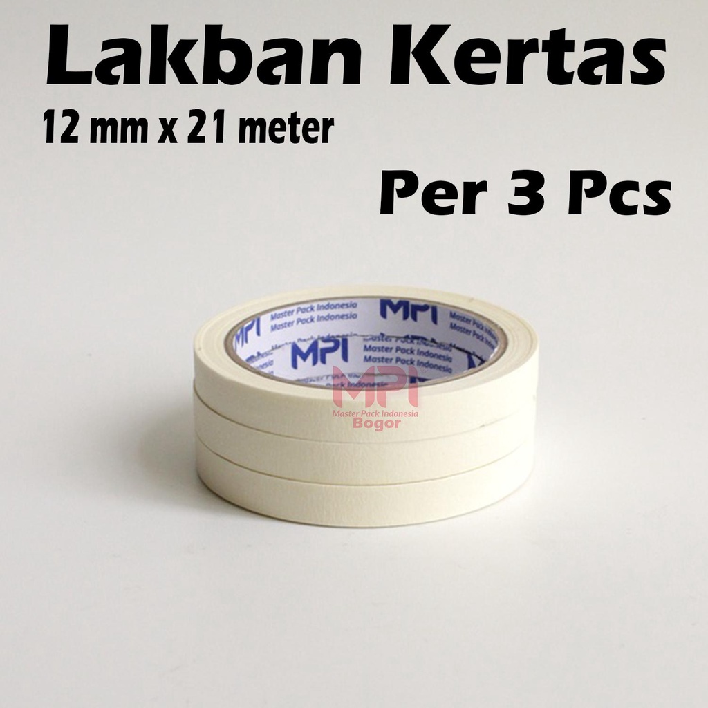 

3 PCS - Lakban Kertas 12 mm x 21 Meter - Masking Tape 12 mm x 21 M - Master Pack Indonesia Bogor