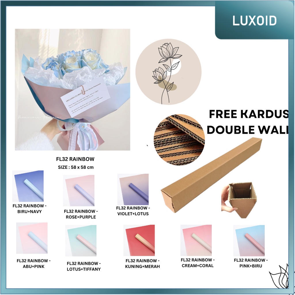 

LUXOID - (5 LEMBAR) - FL32 RAINBOW Kertas Bunga Paper Buket Motif Pelangi Transparan Florist Cellophane