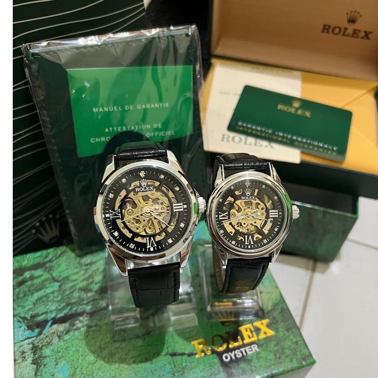 【COD】 Jam Pria Wanita Rolex Automatic Tali Kulit | Jam Pasangan Cewe Cowo Pasangan Otomatis | Jam Co