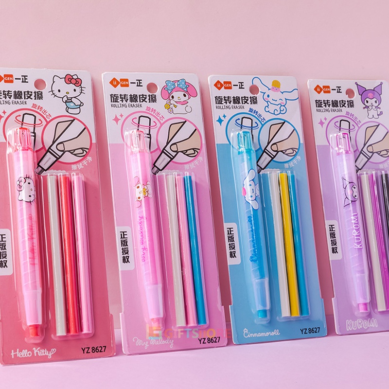 

✨COD Set Penghapus Slide Eraser Penghapus Berputar Berwarna-Warni Sanrio Lucu Penghapus Set inti yang dapat diganti- -GS