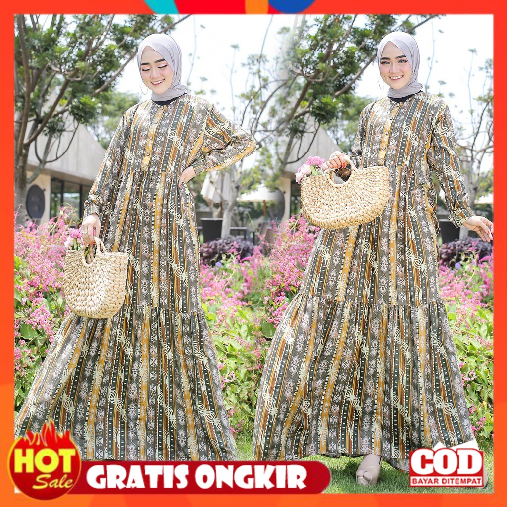 KAIN ADEM HALUS TEBAL / RB Baju Gamis Reina Maxi Motif Fashion Wanita Dress Muslimah Gamis Pesta / G