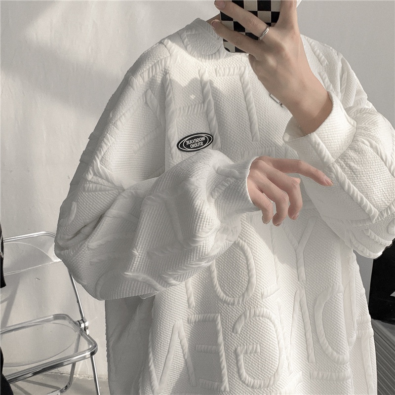 23-111101 Sweater Pria. Men's Round Neck 3D Letter Loose Oversize Sweatshirt