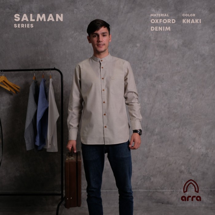 Baju Kemeja Koko Muslim Pria Dewasa Arra Salman Lengan Panjang Premium - Khaki, S