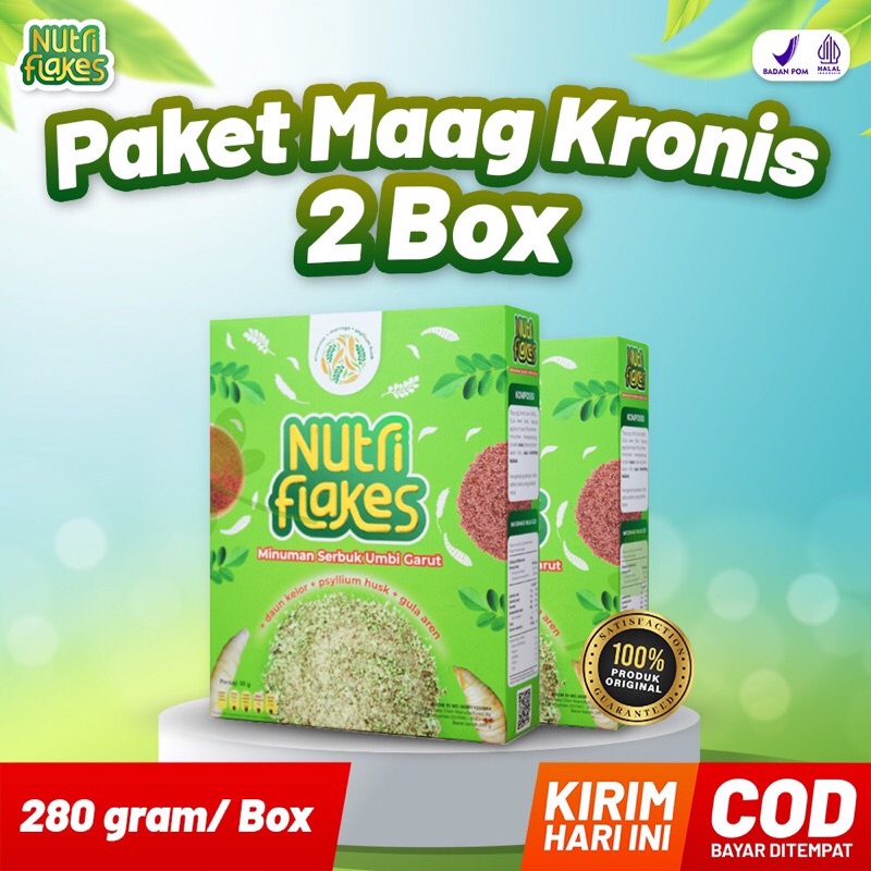 

ORIGINAL NUTRIFLAKES 2 Box Sereal Umbi Garut Ekstrak Daun Kelor Suplemen Makanan Diet Ampuh Atasi Asam Lambung Gerd dan Maag Bantu Kontrol Kolesterol