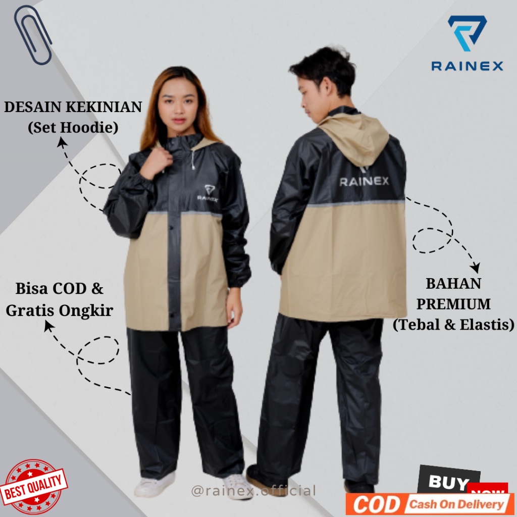 JAS HUJAN SET HOODIE PREMIUM QUALITY BY RAINEX RAINCOAT (Pria & Wanita) Anti Rembes,Desain Branded,P