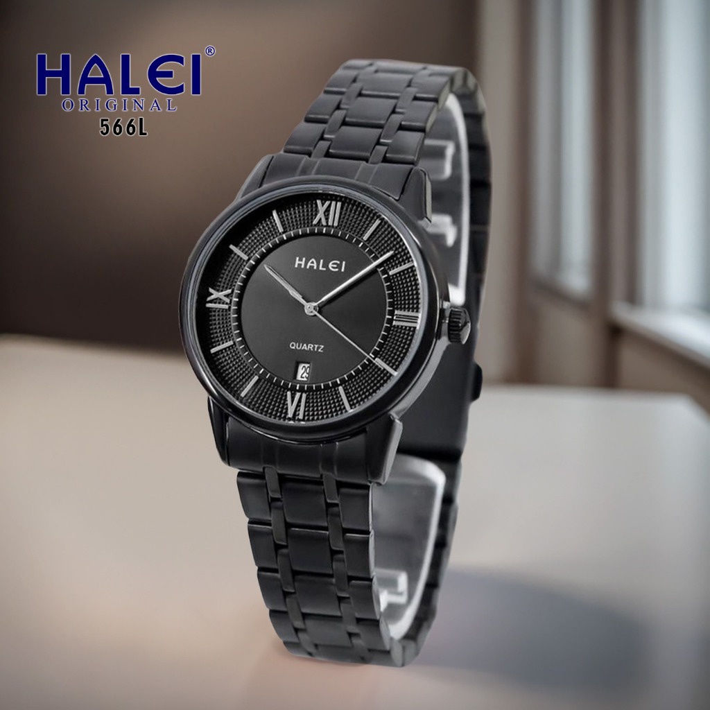 Halei Watch 566 L - Jam Tangan Halei Wanita Rantai Stainless Tanggal Aktif Analog Kekinian - Tahan A