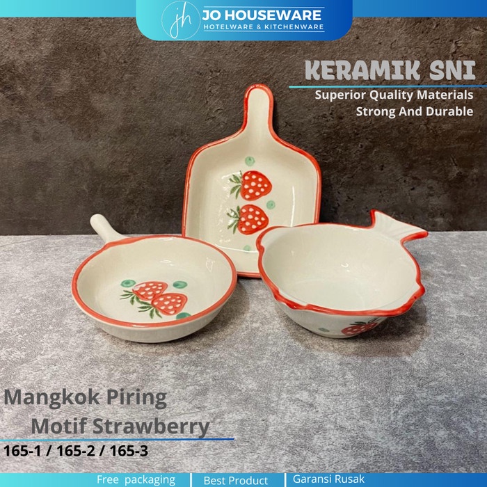 Lepek mangkok kecil keramik motif strawberry / souvenir lepek unik 165