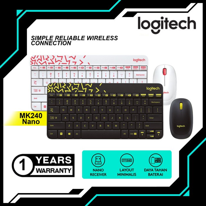 Logitech MK240 Nano Receiver Wireless Mouse Keyboard - Hitam