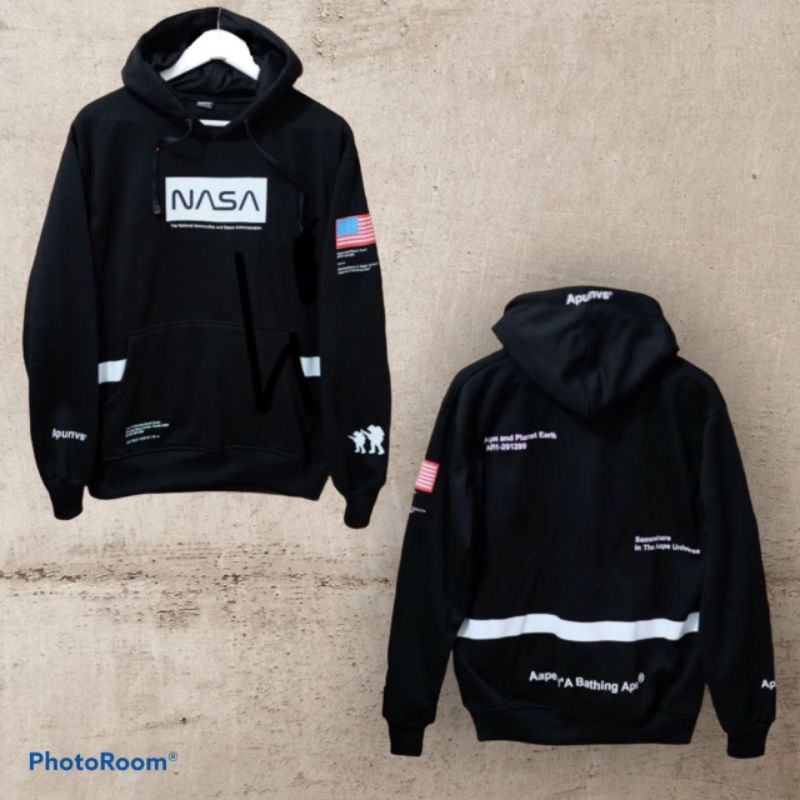 Hoodie Pria Sweater Nasa Aape Hitam Putih Pria Wanita