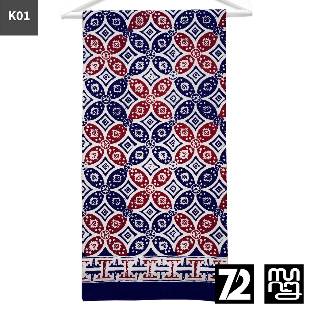 Kain Batik Katun Motif Kawung Kembang Warna Putih Biru Merah Navy 724264 Cap 72 Jarik Panjang Serbag