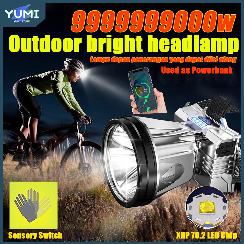 Senter Kepala/Senter Kepala 300 WATT/Senter Cas Kepala/Anti Air WaterproofZoom Diterangi Selama 500 