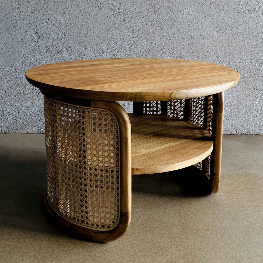 Meja Coffee Bulat Kombinasi Rotan Meja Bulat Minimalis Meja Retro Rotan