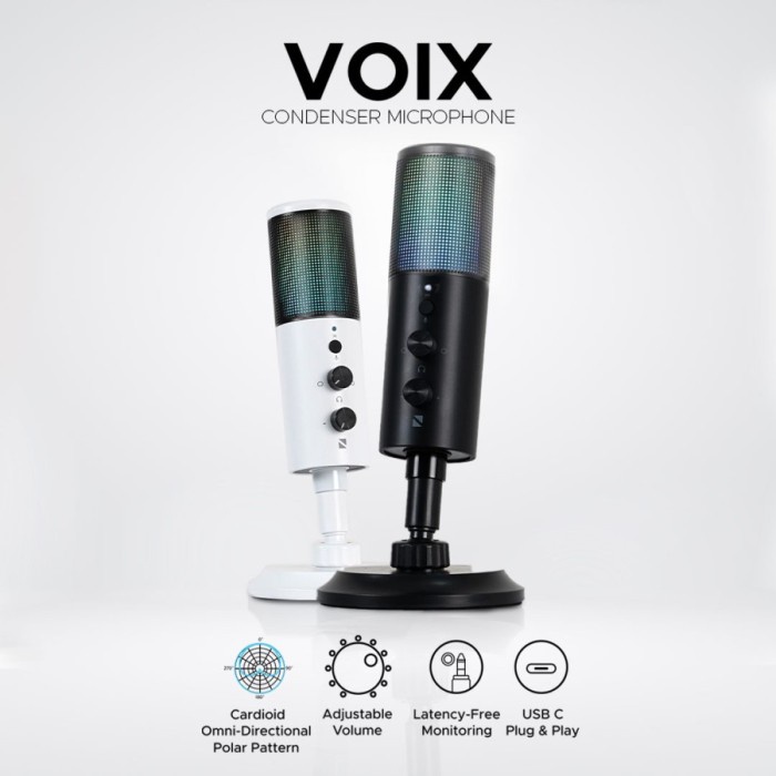 Noir Voix Condenser Microphone USB Type C with RGB Streaming Gaming