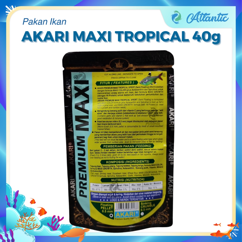 Akari Premium Maxi Chilidc Tropical Pelet Ikan Multi colour Pelet 40g