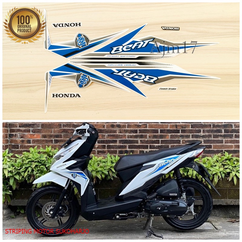 (ORI) STIKER STRIPING BEAT 2019 PUTIH LIS BIRU kualitas original