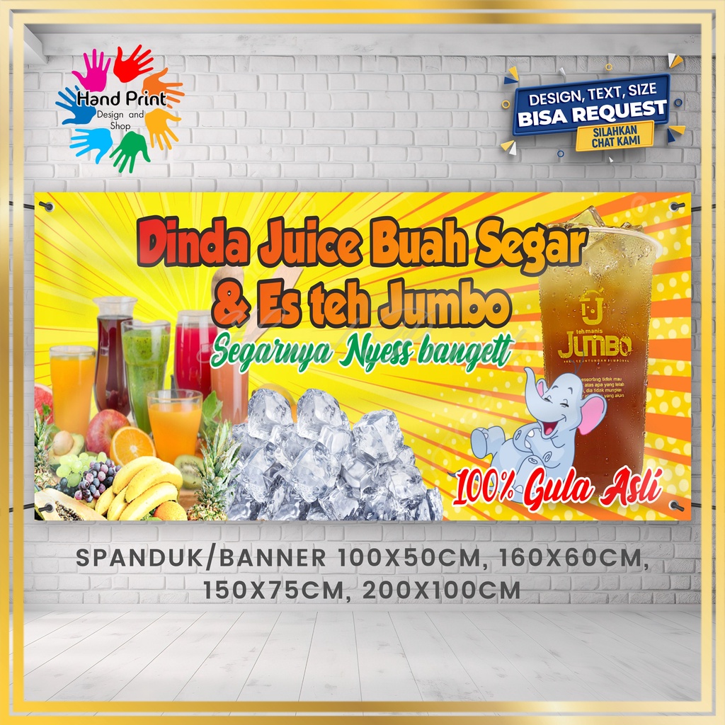 Cetak SPANDUK / BANNER MMT Es Teh Jumbo X Jus Buah Teh Poci Es Teh Solo Teh Manis Es Lemon Tea Aina 