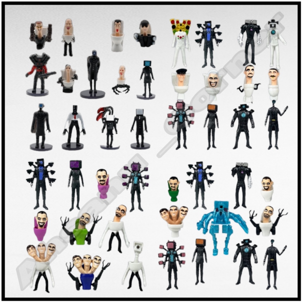 new. Mainan SKIBIDI TOILET set - Miniatur Pajangan Action Figure Kepala Radio TV Man Topper Kue Sire