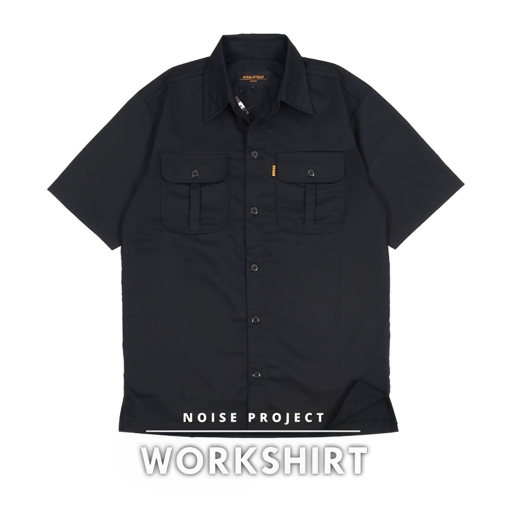 Workshirt Polos - Kemeja Workshirt Polos Pria Hitam Noise Project Original