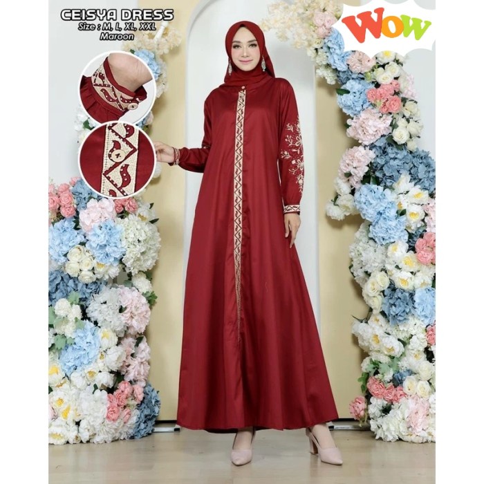 bisa  gamis bordir motif bunga kantik bahan katun toyobo tembut - 9, M