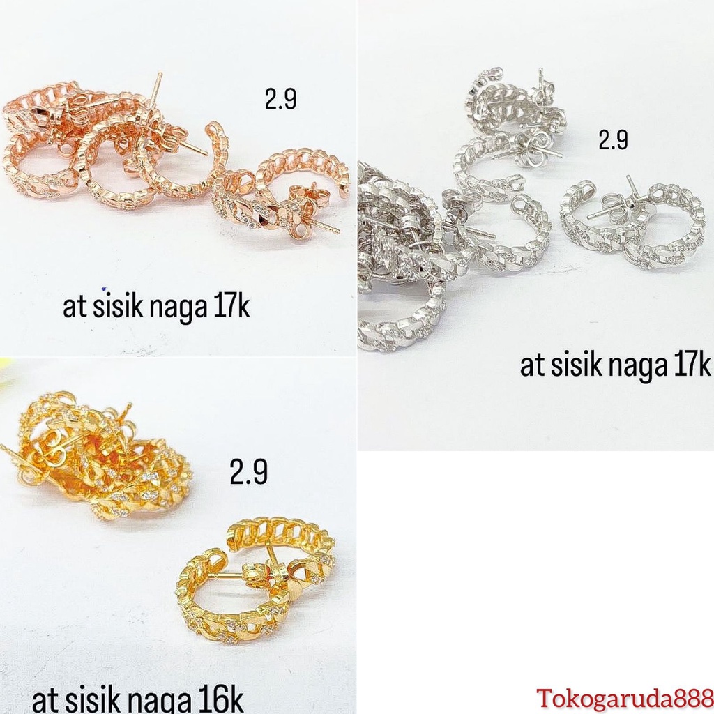 Anting anak dan dewasa emas asli kadar 700 70 16k 750 75 17k sisik naga bulat paku rosegold whitegol