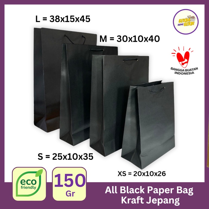 

Black Paper Bag Hitam Kraft Jepang 150 Gr Premium Matte Tali Hitam Untuk Kado Souvenir Ulang Tahun